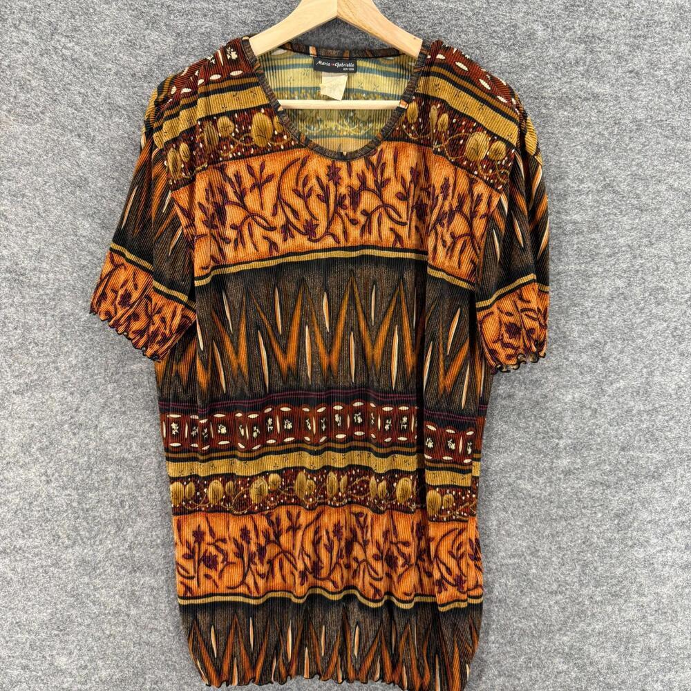 Maria Gabrielle T-Shirt Women S Small Brown Geometric Short Sleeve Round Neck